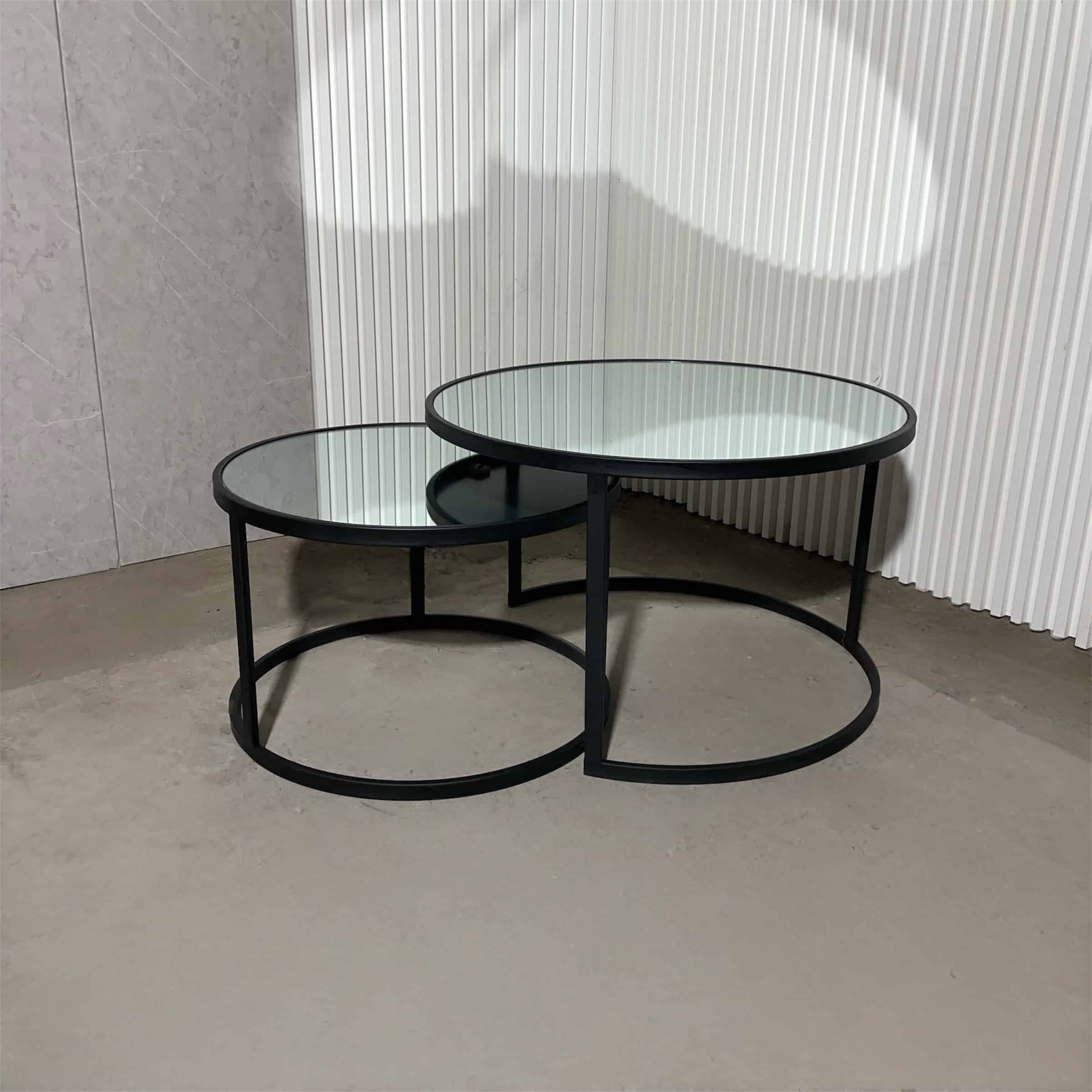 סט שולחנות טווין רגל שחורה טופ מראה - אחרונים בחיסול! סט שולחנות טווין רגל שחורה טופ מראה - אחרונים בחיסול!