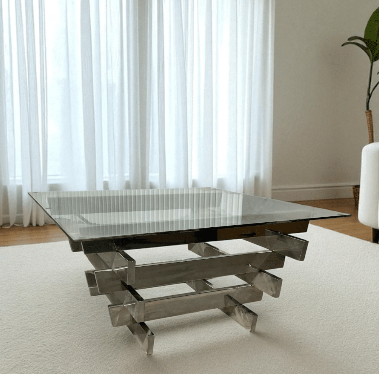 שולחן סלון מרובע רגל ניקל זכוכית דגם 612 - חיסול מלאי שולחן סלון מרובע רגל ניקל זכוכית דגם 612 - חיסול מלאי