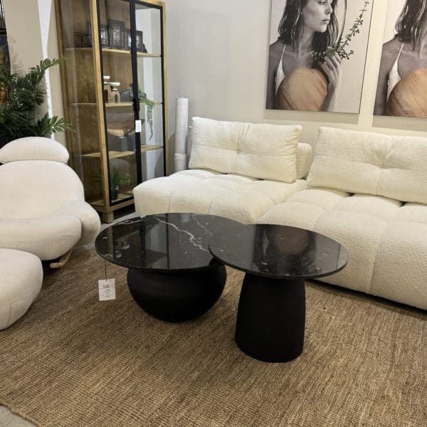 סט שולחנות סלון סופיה שיש שחור בסיס שחור דגם ראבי