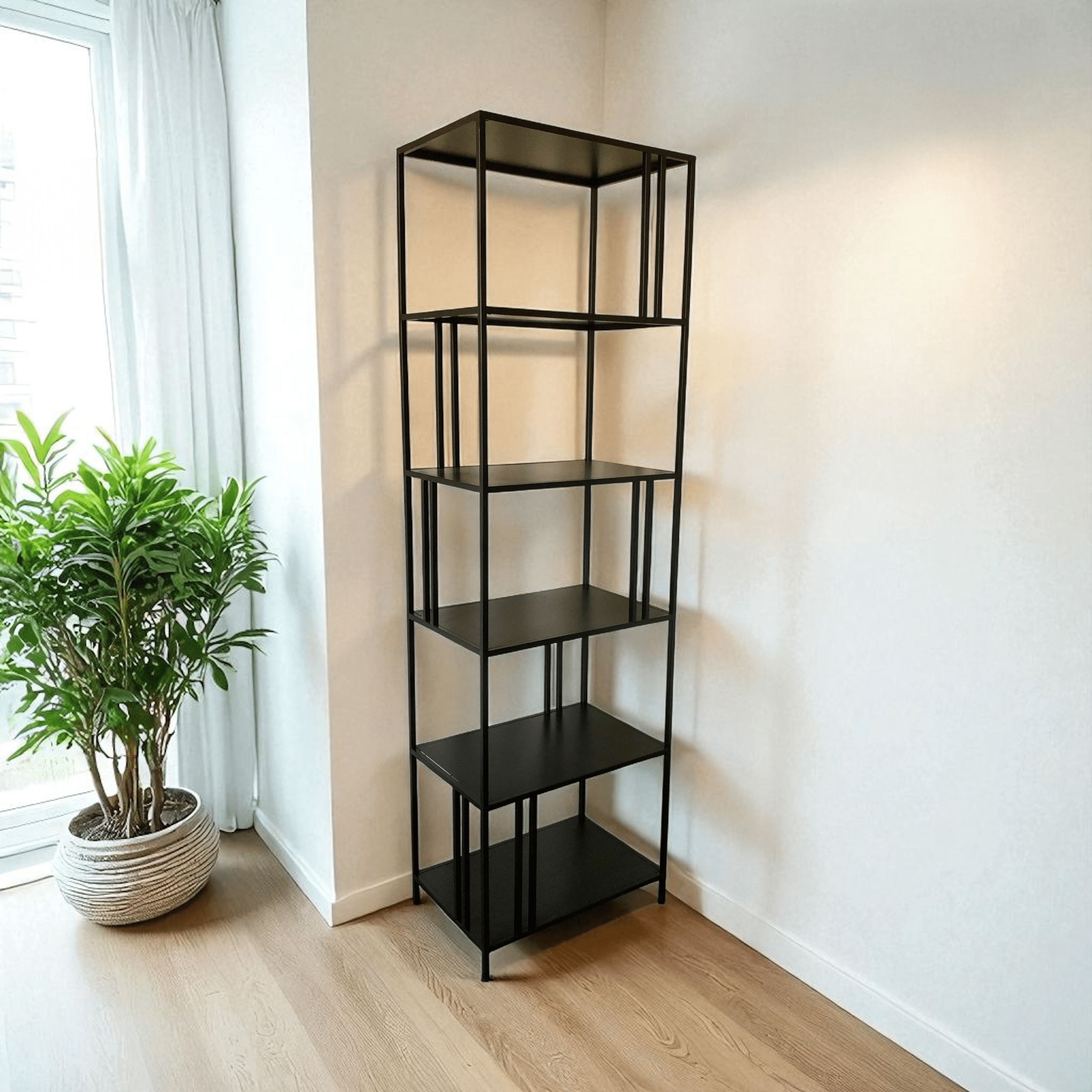 יחידת מדפים מעוצבת סינדי צרה 60/40/200 מתכת שחורה דגם סופיטל - אספקה 9.25