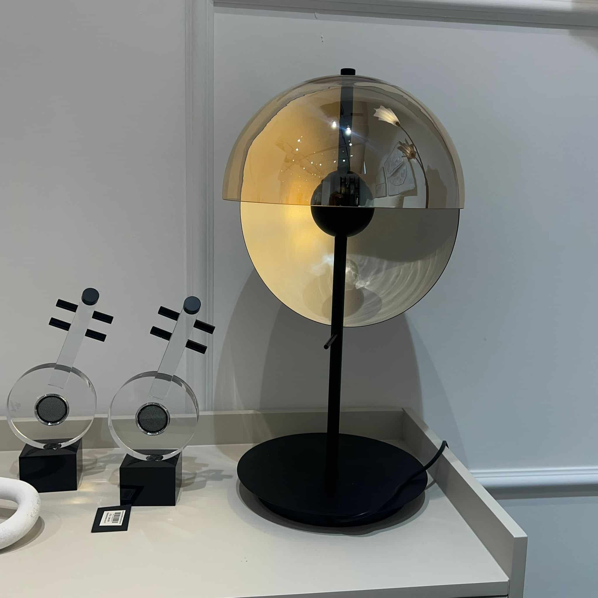 מנורה שולחן יוקרתית כובע זכוכית אפור דגם פלור מנורה שולחן יוקרתית כובע זכוכית אפור דגם פלור