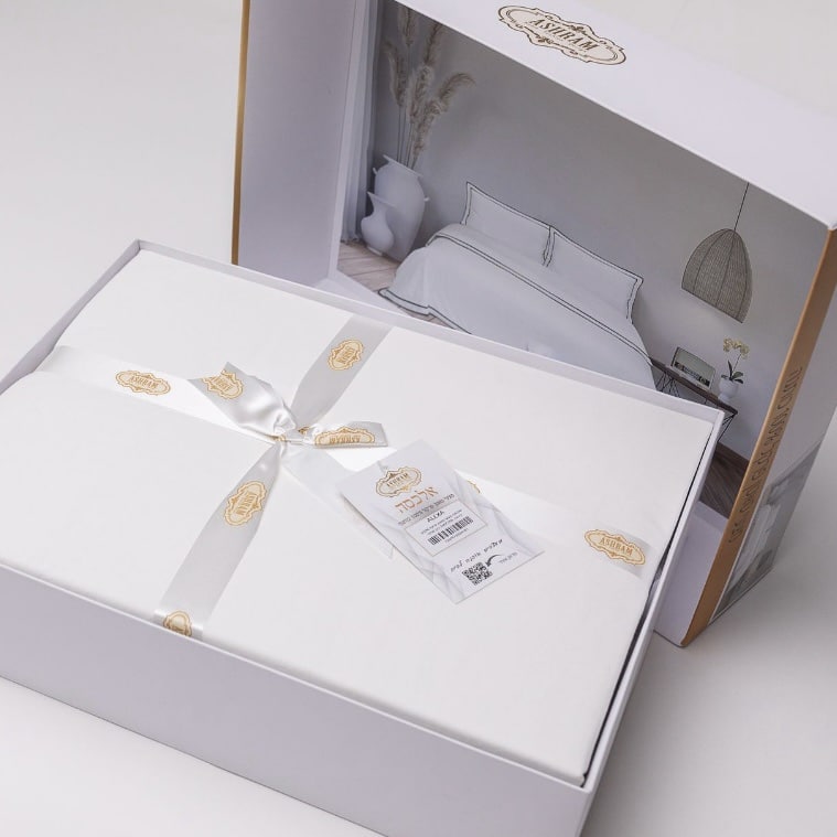 סט מצעים סאטן פרקל דגם אלכסה שחור לבן