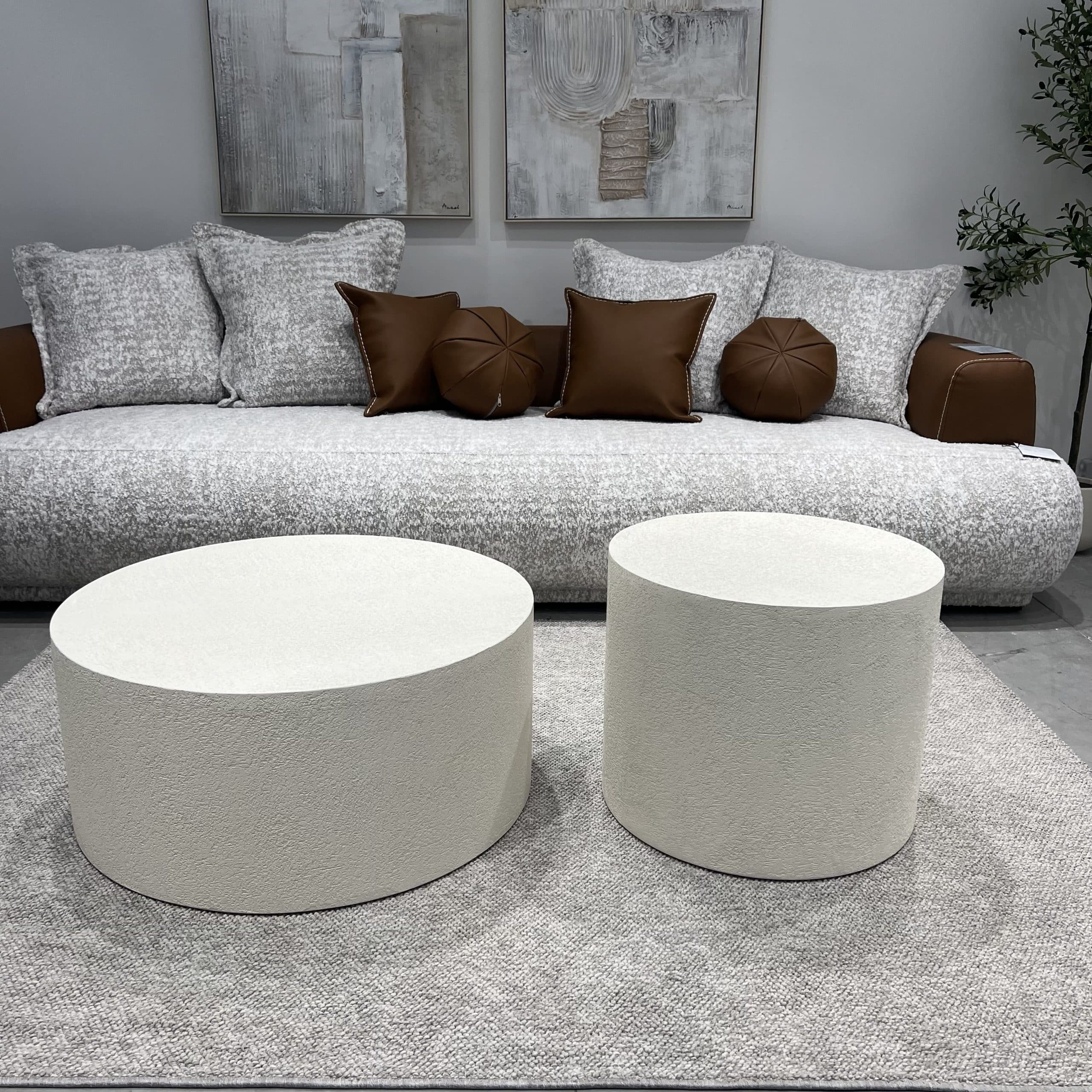 סט שולחנות סלון עגולים בגימור אבן דגם טורנדו | בעיצוב אישי