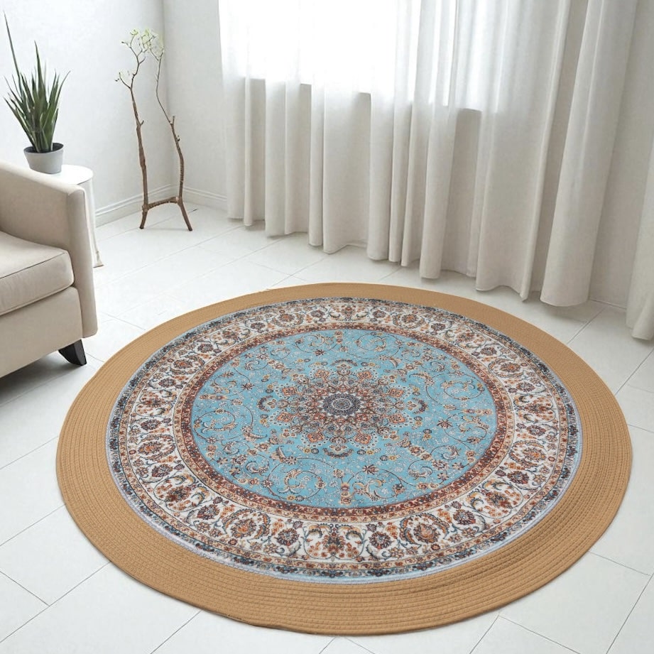 שטיח חבל וינטאג׳ דגם אינדיגו חבל טורקיז 120סמ - SALE!