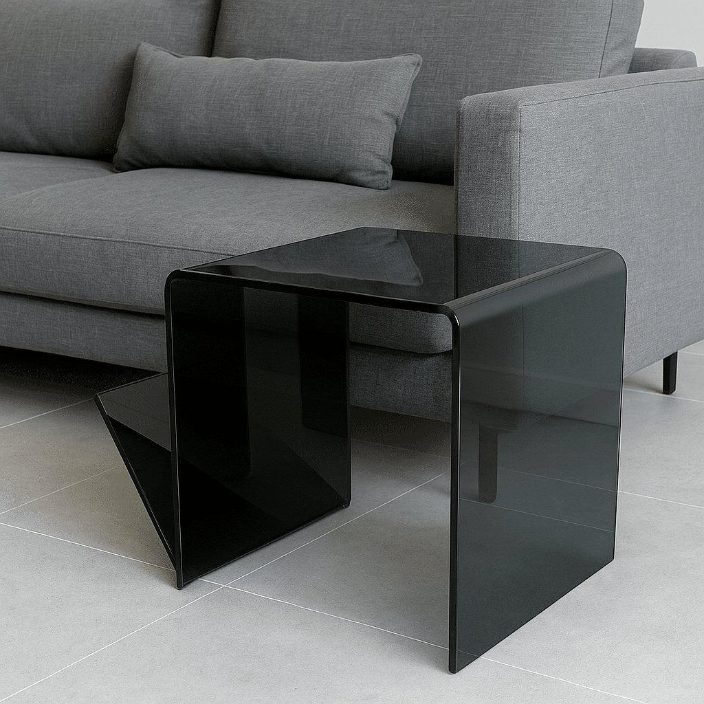 שולחן צד יוקרתי מעמד לספרים זכוכית אפורה דגם פלור שולחן צד יוקרתי מעמד לספרים זכוכית אפורה דגם פלור