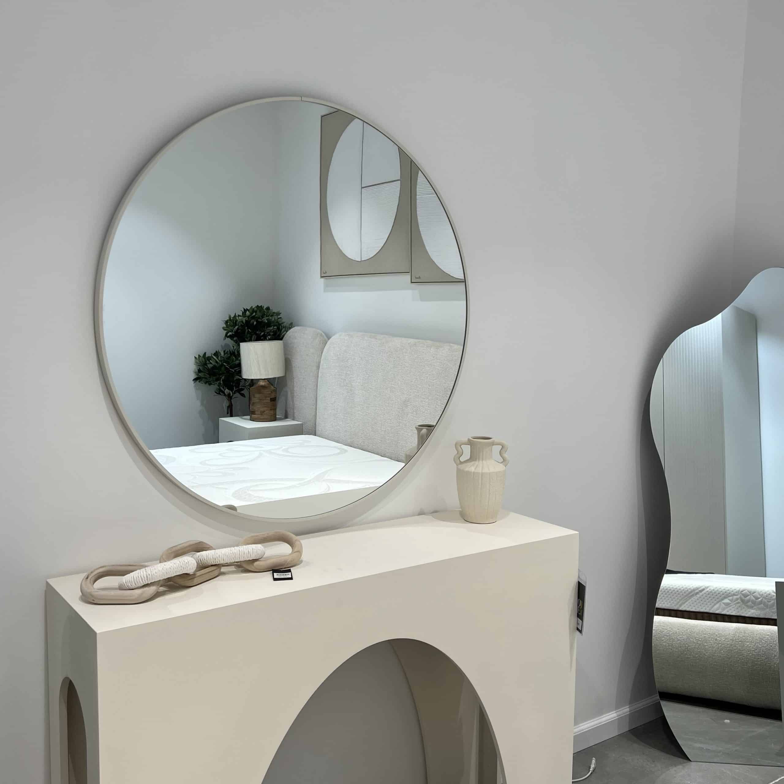 מראה עגולה מסגרת לבנה קוטר 100 דגם איקו