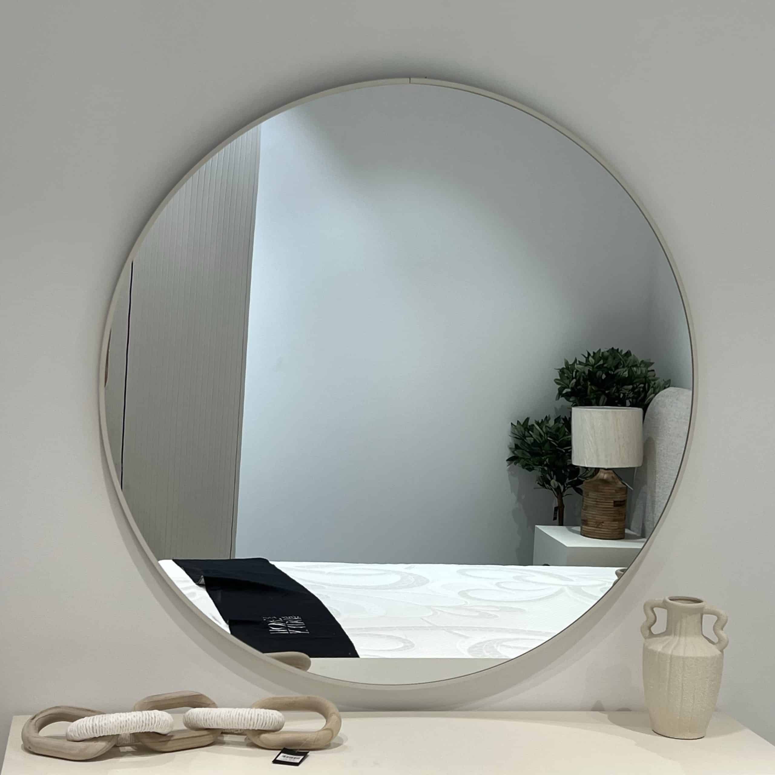 מראה עגולה מסגרת לבנה קוטר 100 דגם איקו