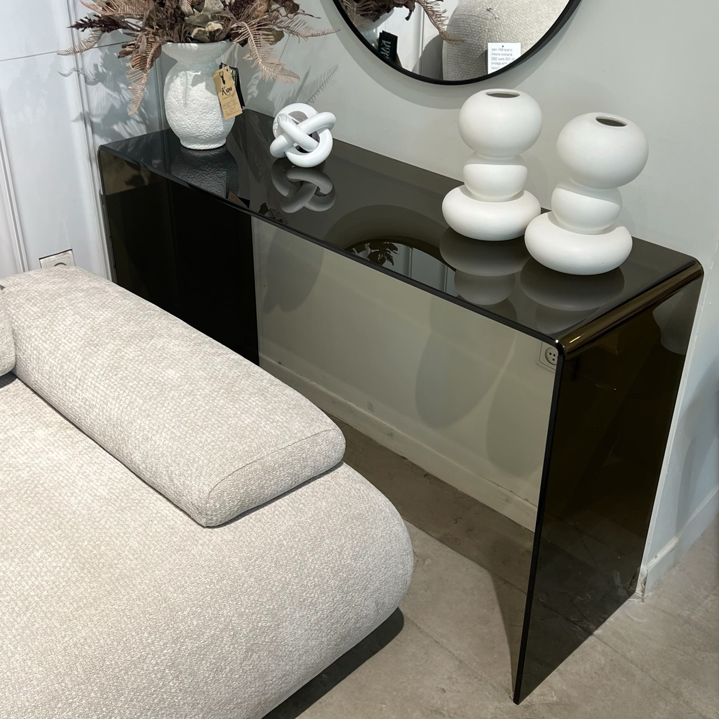 קונסולה מלבנית זכוכית מחוסמת חומה דגם פלור