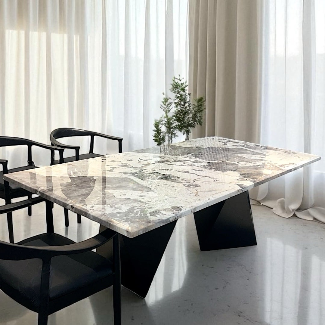 שולחן אוכל מלבני טופ מרבל רגליים גאומטרי 200/100/76 דגם סופיטל - Private Collection שולחן אוכל מלבני טופ מרבל רגליים גאומטרי 200/100/76 דגם סופיטל - Private Collection