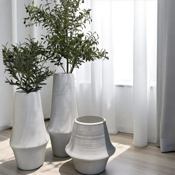 כד קרמיקה לבן מעוצב פס בולט דגם איקו | 3 גדלים לבחירה