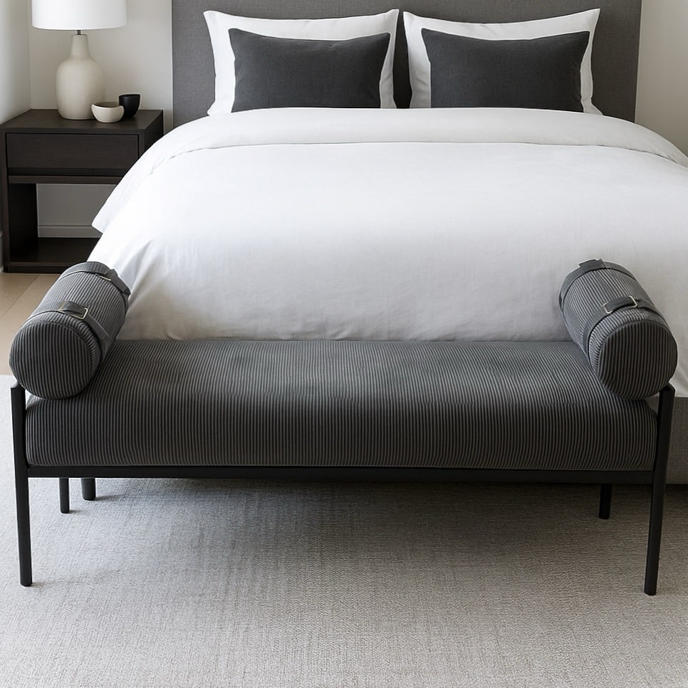 הדום מלבני דגם קרפ בד קורדרוי אפור כהה רצועה כהה רגל ברזל שחור - אחרון במבצע מתצוגה הדום מלבני דגם קרפ בד קורדרוי אפור כהה רצועה כהה רגל ברזל שחור - אחרון במבצע מתצוגה