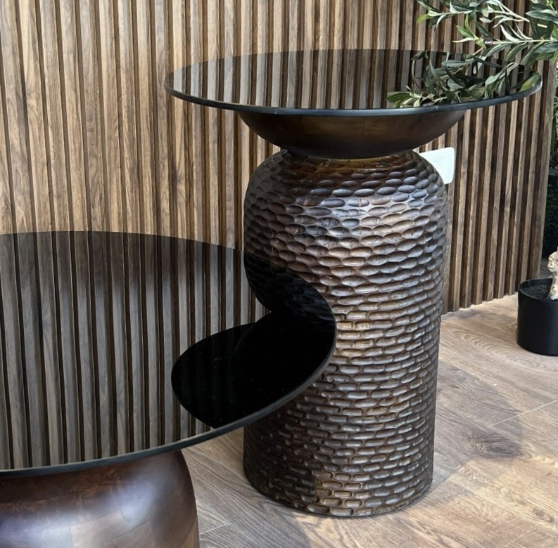 שולחן צד בודד עגול עץ זכוכית דגם סוניל - אחרון במלאי!