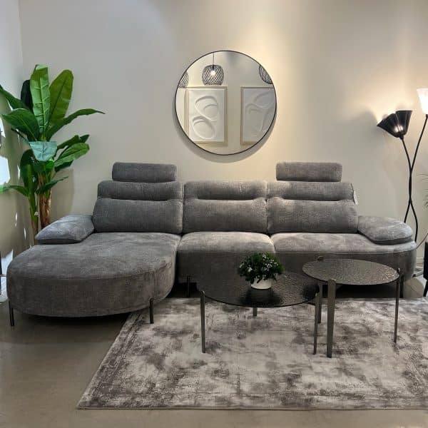 ספה פינתית מעוגלת משענות גב זזות אפור כהה שזנלונג שמאל / ימין דגם ביל