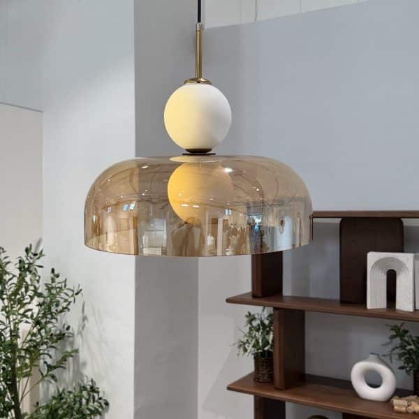 מנורה תליה זכוכית קלאסיק כדור אמבר שטוחה דגם פלור